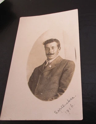 £2.49 • Buy Distinguished Looking Man, Gent, Moustache, Curly Hair, Tweed Jacket, Badge 1916