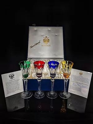 Faberge Palais Crystal Colored Flute Glasses Set Of 4 Signed By Tatiana Faberge • $1282.50