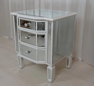 BEDSIDE TABLE Mirrored Side Table Pro Grade White Cracked Paint Gift Idea Sale • £132.99
