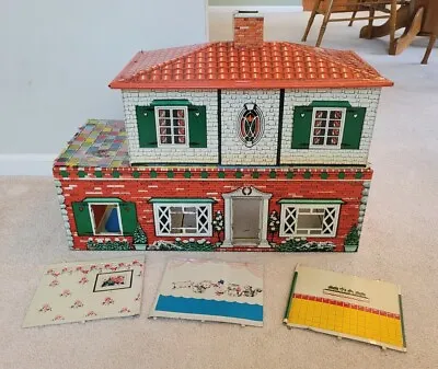 Vintage Vtg 1951 T COHN Another Superior Toy Metal Tin Litho 2 Story Dollhouse • $50