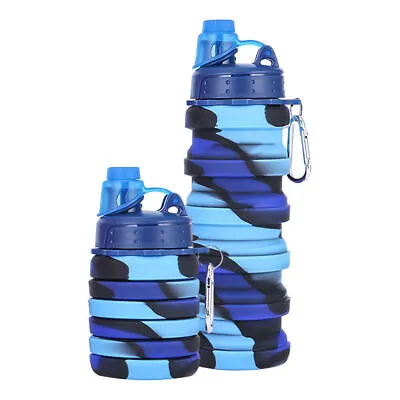 500ml Collapsible Silicone Drink Outdoor Foldable Water Bottle Sport Travel Run • £8.82