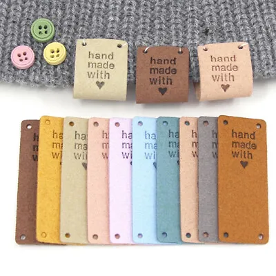 20pcs Labels Tags Hand Made With Love Leather Label For Clothes Sewing Tag DIY • £4.63