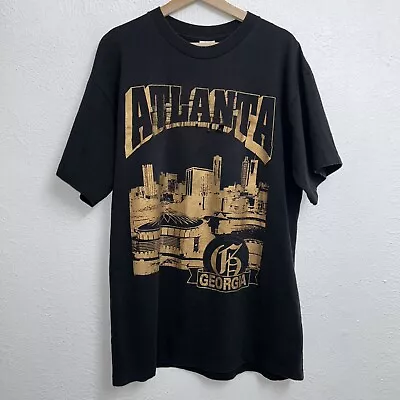 Vintage Atlanta Georgia Tee Black T-Shirt 90s USA Made Distressed Size XL • $88.88