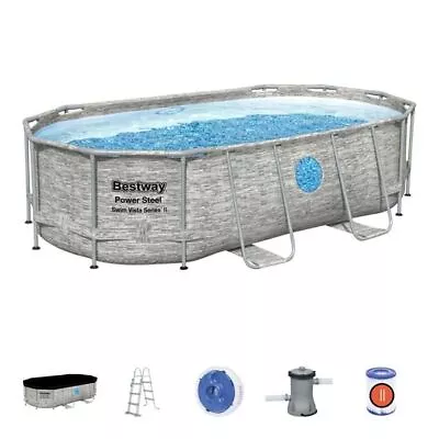 Bestway Power Steel Oval Swimming Pool Set 18'X9'X48  Above Ground • £716.99