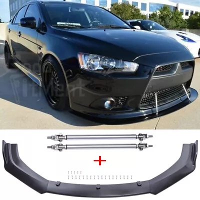 For Mitsubishi Lancer CE CF CJ CY 3Pc Black Front Bumper Lip Spoiler +Strut Rods • $94.46