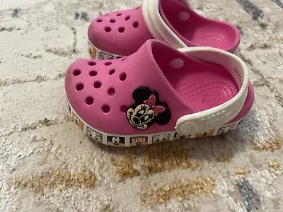 Disney Minnie Mouse Crocs Pink Purple Shoes Size 5C Winth Minnie Mouse Charm Kid • $20