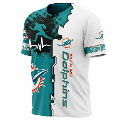 Men's Dolphins T Shirt Sports Shirts Football Tee Tops Summer Short Sleeve UK • £15.59