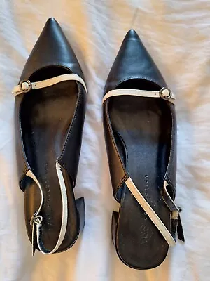 Marks And Spencer Sling Back Shoes Black With Cream Detail Size 5  • £3.99