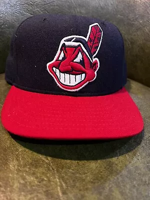 VINTAGE 1990's CLEVELAND INDIANS CHIEF WAHOO NEW ERA WOOL HAT Made In USA 7 1/8 • $49.99