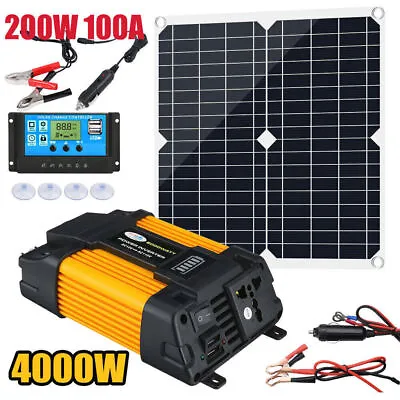 220V 4000W Inverter Solar Panel Kit Solar Power Generator 100A Home Grid System • £83.87