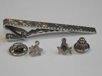 Vintage Nos Mason Blue Silver Tone Tie Clip Clasp Tack Lapel Hat Pin 3pc Lot • $2