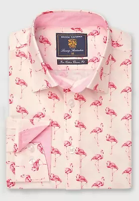 £35 • Buy Brook TavernerCream With Pink Flamingo ‘Conversational’ Tropical Zoo Print Shirt