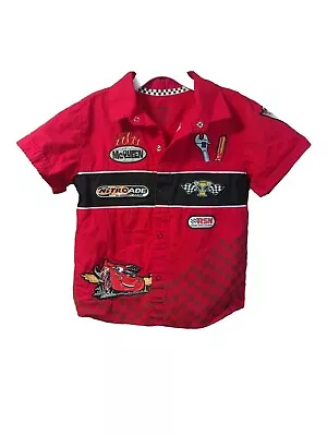 Disney Store Cars Shirt Pit Crew Mechanic All Over Print AOP Patches Racing Sz 4 • $27.49