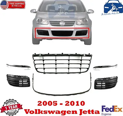 $67.18 • Buy Front New Bumper Grille Assembly Kit + Chrome Trims For 2005-2010 VW Jetta 6pcs