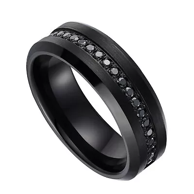 Mens Black CZ Wedding Ring Tungsten Carbide Wedding Band For Men 8MM Width • $37.99