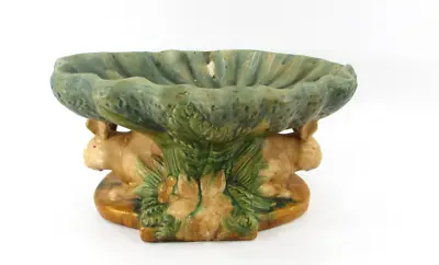 Vintage Double Rabbit Pedestal Centerpiece Bowl Compote ~ Majolica Style Pottery • $49.95