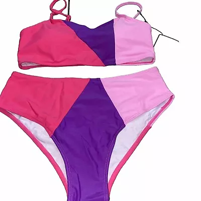Zaful Womens Multicolor Top & Bottoms Swimwear Bikini Set Beach Pool Size 6 US • $15.75
