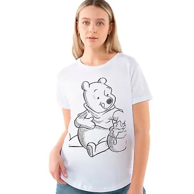 Official Disney Ladies Winnie The Pooh Sketch Fashion T-shirt White S - XL • £13.99