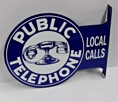 Public Telephone Local Calls Vintage Style Flange Home Bar Pub Metal Sign 13 X17 • $34.99