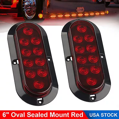 2 Red 6  Oval Trailer Lights 10 LED Stop Turn Tail Truck Sealed Grommet Plug DOT • $12.99