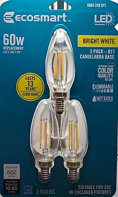 Ecosmart-60-Watt Dimmable Clear Glass Filament Vintage Edison LED Light 3 Pack • $9.75