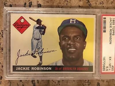 1955 Topps Jackie Robinson #50 PSA 6.5 EX-MT + Dodgers HOF Baseball Card • $2250