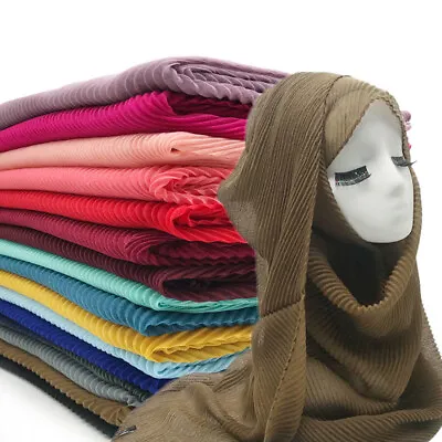 Women's Scarf Pleated Scarves Wrinkle Muslim Hijab Shawls Turban Hijab 26 Colors • $5.17