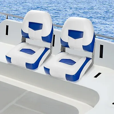 2 Pcs Folding Low-Back Boat Chair Fold-Down Ergonomic Yacht Seat W/ Strap • £84.99
