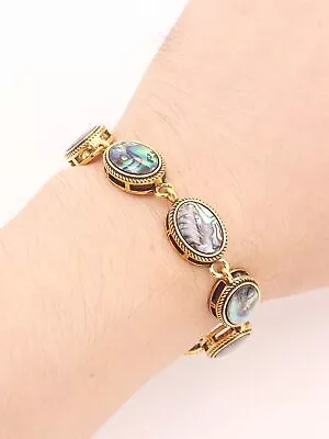 Natural Abalone Shell Oval Shaped Link Bracelet For Women Jewelry Size 9.45  New • $7.69