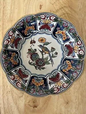 Vintage Antique Tichelaar Makkum Ceramic Pottery Bowl Wall Hanging Bird Floral • $75