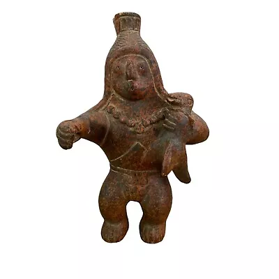 Mexican Pottery Vase Terracotta Man Holding Bird Aztec Pre Columbian 10  Replica • $44.99