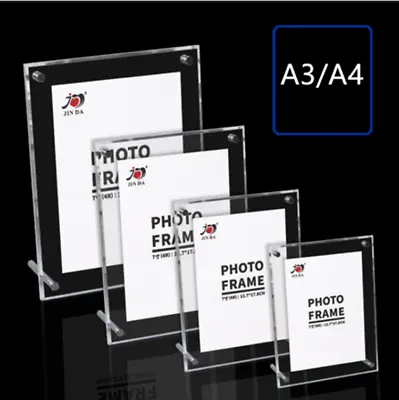 A4 Acrylic Photo Frame Picture Holder Free Standing Certificate Display Clear UK • £14.49