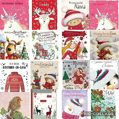 Christmas Greetings Cards Family & Friends - Multibuy Savings - Free Postage! • £1