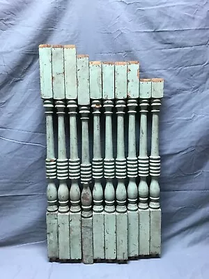 Vintage Lot 10 Shabby Pale Green Turned Wood Staircase Spindles Old 366-23B • $150