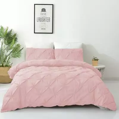 $29 • Buy Single/Double/Queen/King Diamond Embroidery Pintuck Quilt/Duvet Cover Set-Blush