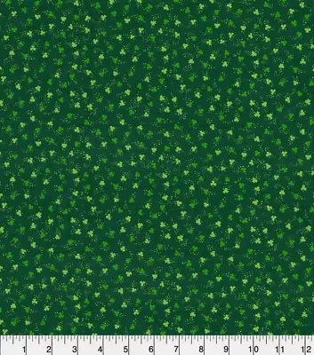 Ditsy Shamrock Print On Green  100% Cotton Fabric  22x43 Inches • $9.50