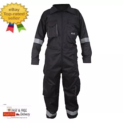 Black Work Wear Men's Overalls Boiler Suit Coveralls Mechanics Protective U.K • £25.99