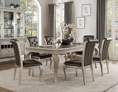 Modern Glam Silver Finish Table & Gray Chairs Furniture - 7 Piece Dining Set C52 • $1545.86