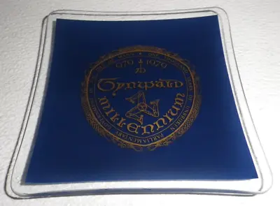 Isle Of Mann Ashtray Glass Vtg 1979 Tynwald Millenium Blue Triskelion 5.5  • $20