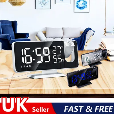 £20.99 • Buy LED Digital Projection Alarm Clock FM Radio Snooze Dimmer Ceiling Projector