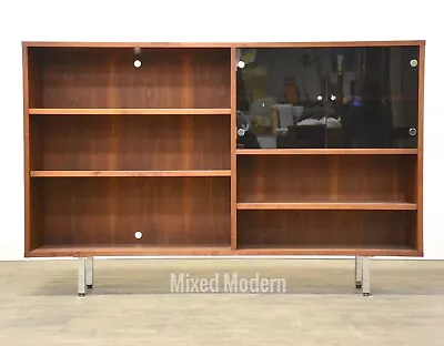 Walnut & Chrome Mid Century Modern Bookcase • $1800