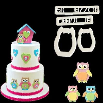 4Pcs Mummy & Baby Owl Fondant Cake Icing Sugar Craft Cutter Set Baking Tool • £4.59
