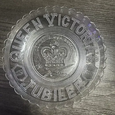 Queen Victorias Jubilee Plate 1887 Clear Pressed Glass • $70