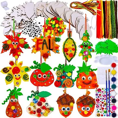 36 Sets Hanging Pumpkin Maple Leaf Acorn Wooden Ornaments Fall Craft Kits Pai... • $21.96