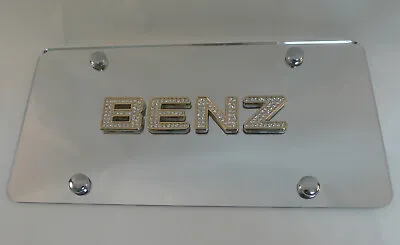 Mercedes Benz Crystal Gold Emblem License Plate Mirrored Tag • $39.20