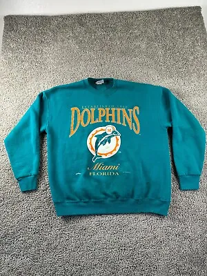 VINTAGE Miami Dolphins Sweatshirt Mens XL Green Crewneck Nutmeg Pullover FLAW • $27.99