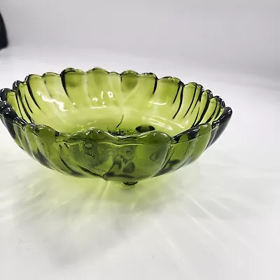 Vintage Indiana Green Glass Large Footed Fruit Bowl Sunflower • $15