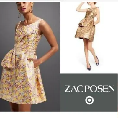 Zac Posen For Target Size 12 Gold Brocade Dress Floral Bow • $19.99