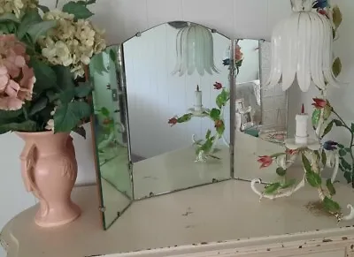 Vintage Tri-Fold Frameless Vanity/Dresser Mirror Art Deco 24.5  W NICE • $114.99