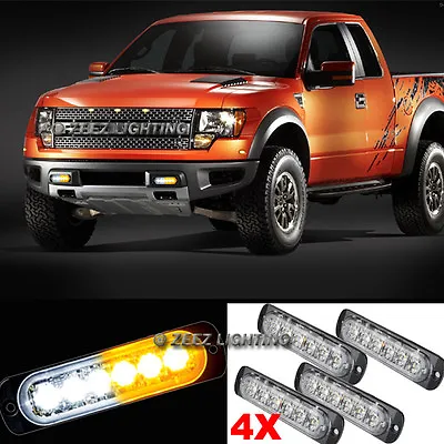 4X White&Amber 6 LED Emergency Hazard Warning Caution Beacon Strobe Light Bar#09 • $22.38